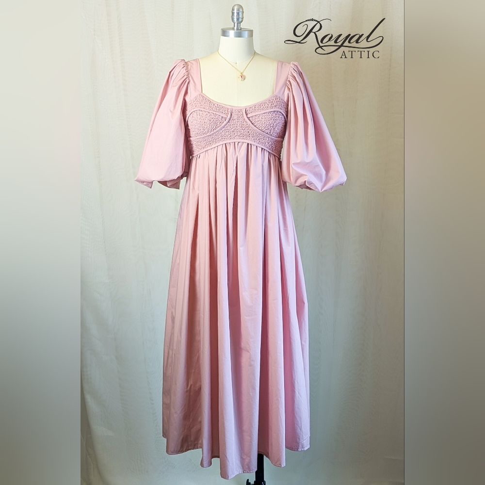 One Loved Babe "Change Of Heart" Blush Smocked Empire Puff Sleeve Midi Dress - Picture 3 of 7